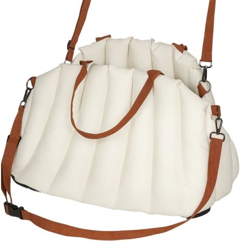 Siège auto pour chien avec 2 sangles réglables, panier de voyage moelleux en Oxford 600D, housse lavable, coloris blanc crème - CHICFURN (1/5)