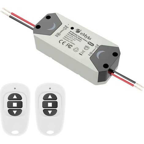 eMylo Contrôleur Moteur RF 433MHz DC 5-24V, Module Relais Commande Avant/Arrière, 2 Télécommandes, Installation Sans Tournevis, 10A 200W pour Porte Roulante Rideau Pompe à Eau (1/5)