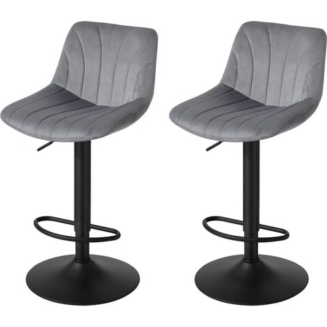 Chaises de Bar Réglables, Tabourets avec Dossier, Rotation 360°, Velours, pour Cuisine, Salle à Manger, Lot de 2, Gris (1/5)