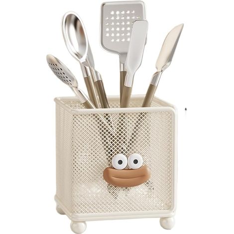 Porte-couverts mural en fer blanc minimaliste moderne pour ustensiles de cuisine pour baguettes, cuillères et fourchettes avec ouverture sur le dessus, étagère de rangement pour économiser de l'espace (1/5)