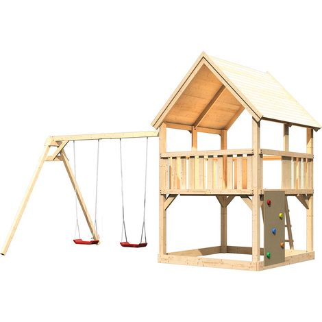 Akubi Spielturm Luis natur DS+Kletterwand