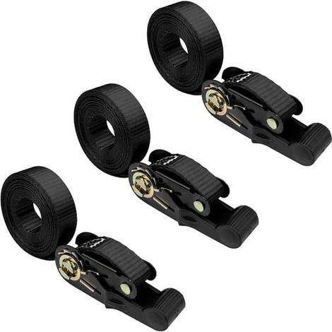 Sangle d'arrimage - 4 m x 25 mm - Noire - Réglable - Pour le transport et les bagages (1/5)