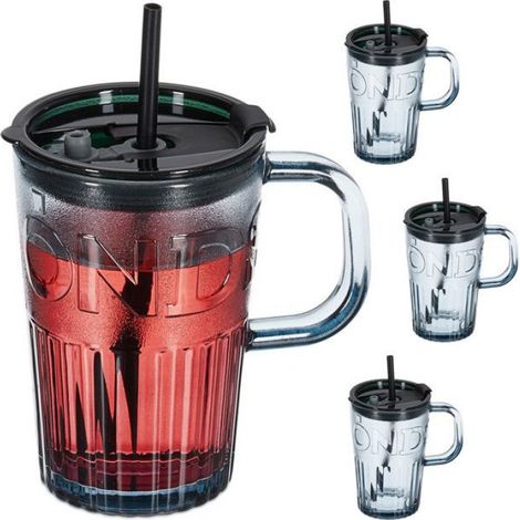 Verre Avec Couvercle Et Paille - 450 Ml - Lot De 4 - Gris (1/5)