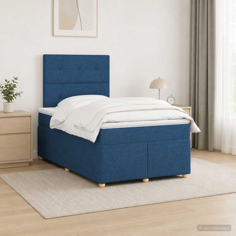 vidaXL Cama box spring con colchón Azul 120 x 190 cm Tela (1/5)
