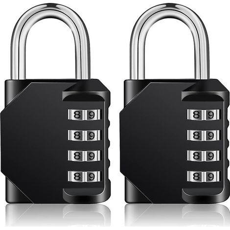 Cadenas à combinaison à 4 chiffres pour casier, vestiaires sportifs, scolaires et universitaires, portes extérieures, étanche (2 pièces, noir) (1/5)