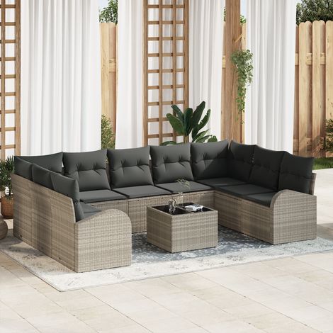 Sofa Set with Cushion 10 pcs Light Grey Poly Rattan vidaXL (1/5)