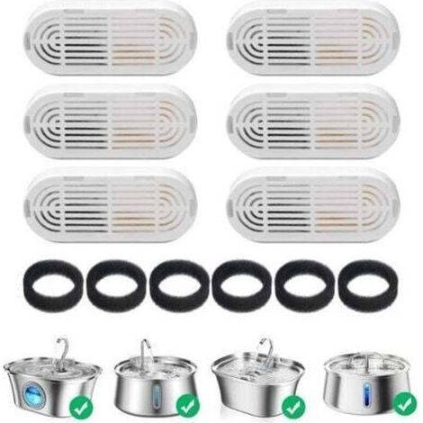 paquetes de filtros para bebedero de gatos y 6 paquetes de esponjas de repuesto, para bebedero de gatos de acero inoxidable de 3,2 L.