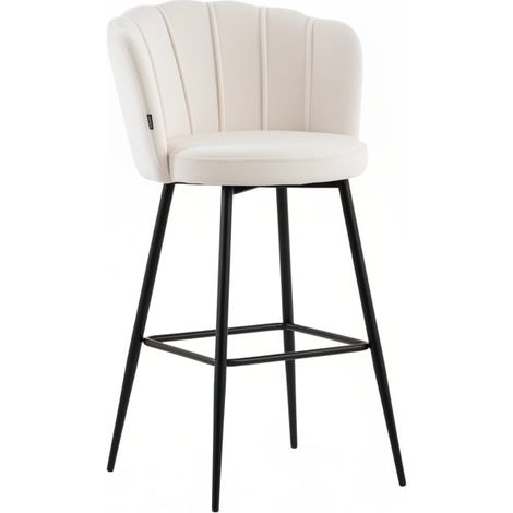 Lot de 2 tabourets de bar velours blanc doudou pieds métal noir - NYMPHEA