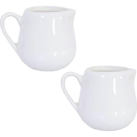 Lot de 2 petits pots à lait en céramique blanche de 110 ml, pour verser le café, la crème et les sauces. (1/4)