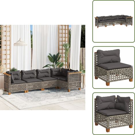 Salon de jardin 5 pcs avec coussins gris résine tressée - Salon De Jardin - Canapé Extérieur - Meuble De Jardin - Set Salon De Jardin - Résine Tressée