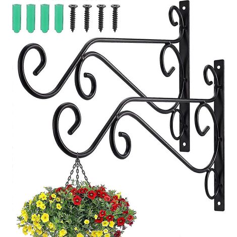 Lot de 2 supports de suspension pour plantes, crochets muraux en fer forgé, suspensions élégantes et robustes pour balcon et jardin, pot de fleurs mural (1/5)