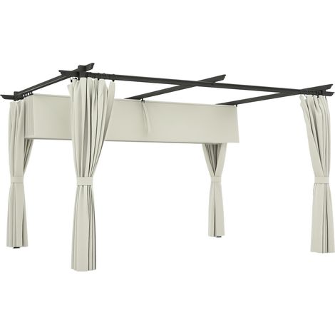 Pergola da giardino esterna 3 x 4 m con tetto e tende retrattili, protezione UV UPF30+, per barbecue, patio, terrazzo, crema