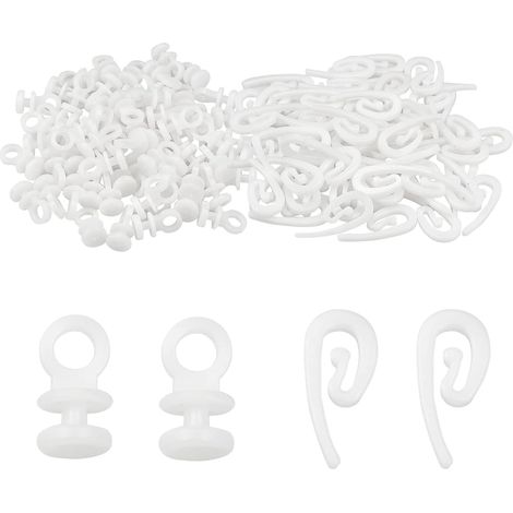 200 Pièces Crochets De Rideau en Plastique Blanc - Glisseur pour Piste, Rail et Draperie - Rouleaux pour En-tête Bande - pour Fenêtre, Porte et Douche (1/5)