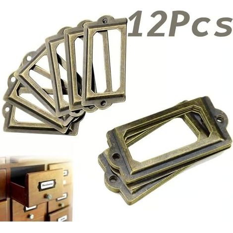 Porte-étiquettes de tiroir en laiton antique, lot de 12 pièces. Poignée de meuble. Tiroir de meuble. Porte-cartes de visite avec poignée en métal. (1/5)