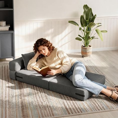 Fauteuil Convertible 1 Place Gris Foncé, Fauteuil-Lit Pliant 3-en-1 (1/5)