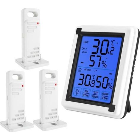 Thermomètre et hygromètre d\'intérieur extérieur, Moniteur d\'humidité de thermomètre numérique sans fil, ℃/℉ Commutat, Station météo-Ywey (1/4)