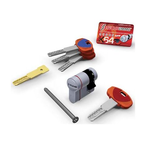 MEZZO CILINDRO SAGOMATO EVO K64 HAND SECUREMME  CROMO SATINATO CHIAVI 3 MM 40 30+10