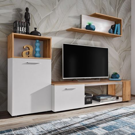 Ensemble Meuble TV "Maze I" 200cm Blanc & Naturel (1/4)