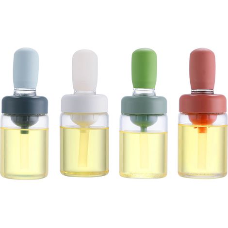 Bouteille d'huile avec pinceau en silicone, distributeur d'huile, pipette en silicone, récipient doseur pour l'huile de cuisson, de friture et de pâtisserie en cuisine (1/5)