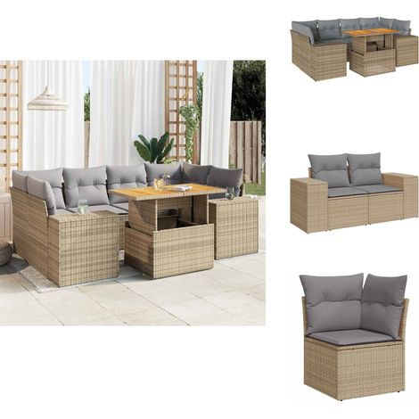 7-tlg. Garten-Sofagarnitur mit Kissen Beige Poly Rattan - Garten Sofagarnitur - Garten Sofagarnituren - Outdoor Sofagarnitur - Sofagarnitur Terrasse (1/5)