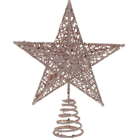 Étoile de Noël en fer de 20 cm, décoration scintillante pour sapin de Noël (or rose) (1/3)