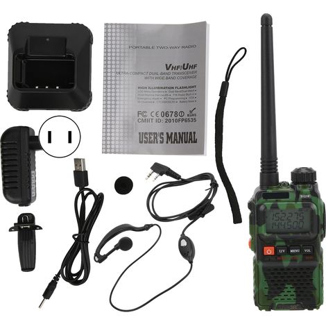 Lot talkies-walkies portables LCD avec écouteur, vert, prise US 100-240V, ensemble mains libres (1/5)