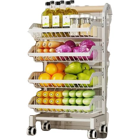 Estantería para verduras, ruedas con freno, diseño que ahorra espacio, 4 niveles. (1/2)