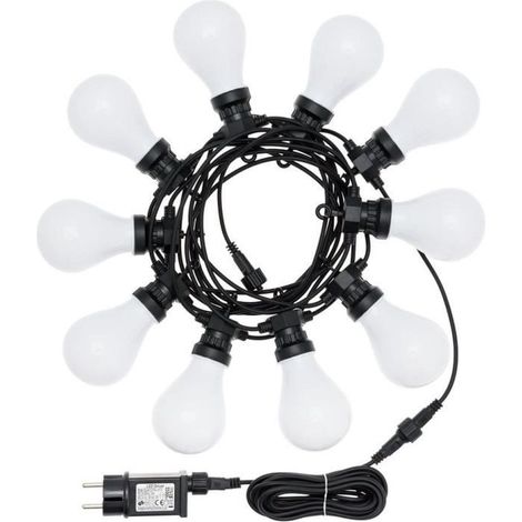 10 ampoules, guirlande lumineuse extérieure guinguette, filament LED blanc chaud, 5,50 m, raccordable, idéale pour terrasse et jardin