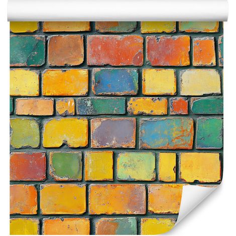 Tapete Bunte Backsteinwand Gold, Gelb und Orange 50x1000 cm (1/5)