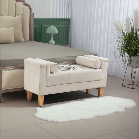 Gepolsterte Chenille-Bank mit Armlehnen, 2 Zylinderkissen, 115 x 44 x 58 cm, beige HAVRYA (1/5)