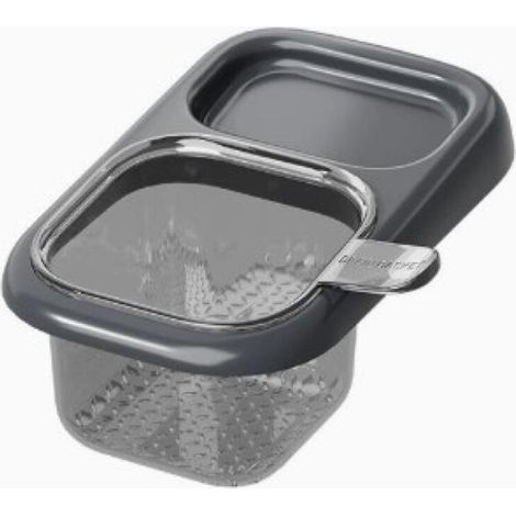Escurridor con ventosa, sin necesidad de taladrar, para lavar y escurrir alimentos. Apto para grifos, cañones y laterales de armarios. Color gris. (1/5)