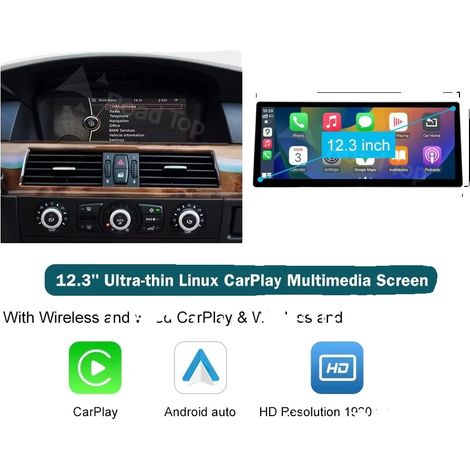 Carplay, Écran Haute Définition, Intégration Smartphone, compatible avec BMW Série 3/5 E90/E91/E92/E93 E60 E61 E62, E60 CIC 12.3, Aucun-c (1/2)