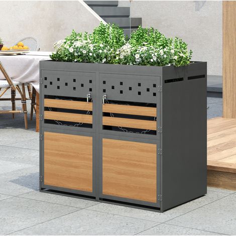 Cubrerresiduos 132x80x125 cm en acero galvanizado antracita, techo plantable - MEUBLIV (1/5)
