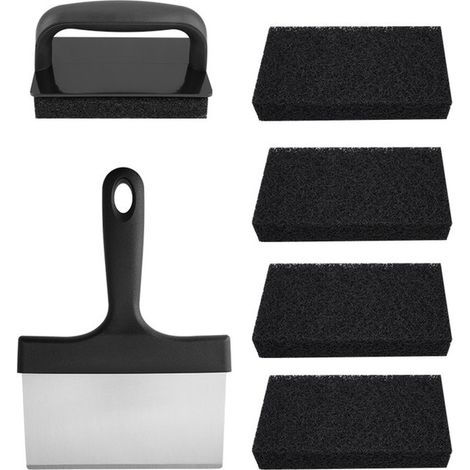 Kit per la pulizia della piastra della griglia: Kit professionale per la pulizia di griglie piatte con raschietto robusto, pietre abrasive, spugne abrasive e strumenti ergonomici. (1/5)