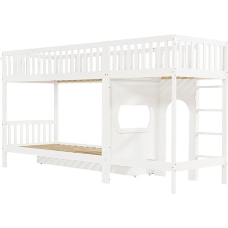 Litera infantil 90x200 cm blanca con escalera recta de 4 peldaños y barandillas en 4 lados (1/5)