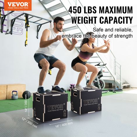 Boîte de Pliométrie 3-en-1 Boîte à Saut Musculation Fitness Crossfit en Bois Antidérapant Hauteur 40/35/30 cm Charge 204 kg pour Entraînement Pliométrique Step-ups Pompes Squats Gym Domicile (1/5)