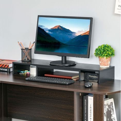 Soporte de monitor doble regulable, 80-117 x 23,5 x 10 cm, negro OKMYHOME (1/5)