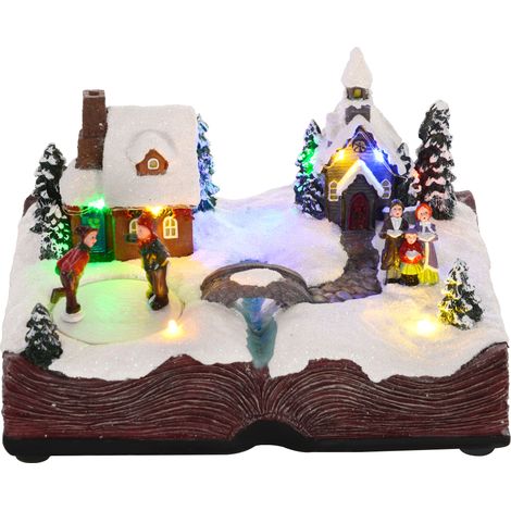 Village de Noël illuminé pliable 23 x 18 x 15 cm multicolore pour salon musical, patineurs tournants, décoration Noël, (1/5)