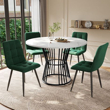 Mesa redonda comedor con 4 sillas y mármol OKMYHOME (1/5)