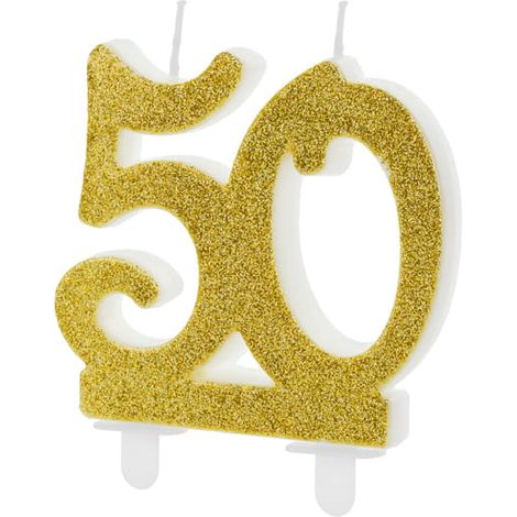 Vela de cumpleaños PartyDeco número 50 dorada de 7,5 cm (1/5)