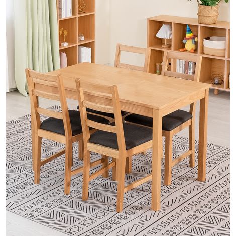 Hallowood Furniture Waverly Oak Small Dining Table and Chairs Set 4, Solid Oak Rectangular Kitchen Table and Chairs with Ladder Back and Charcoal Grey Fabric Padded Seats for Home and Café (1/5)