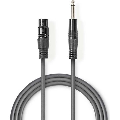 1 câble audio asymétrique XLR femelle vers jack 6,35 mm mâle, 1,50 m, gaine PVC gris foncé, connecteurs plaqués nickel (1/3)