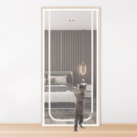 Porte pour Chat 110x220cm, Filet pour Animaux avec Fermeture Éclair Double Face, Maille Renforcée Résistante aux Griffures pour Chats et Chiens (Forme en U - Blanc) (1/5)