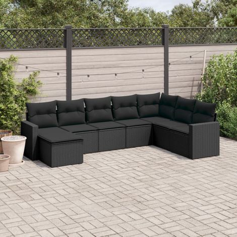 vidaXL Salon de jardin 8 pcs avec coussins noir résine tressée (1/4)