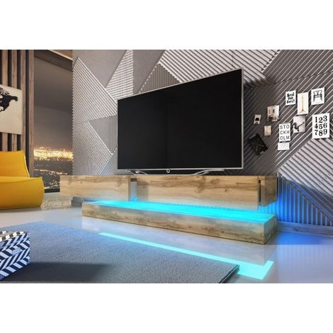 Meuble TV FLY avec LED bleu coloris coloris chêne 140x33,8 cm