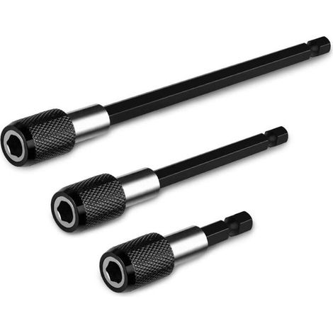 Varilla de extensión magnética de 3 piezas, punta de destornillador para taladro eléctrico, destornillador hexagonal de 1/4" con mecanismo de bloqueo (1/4)