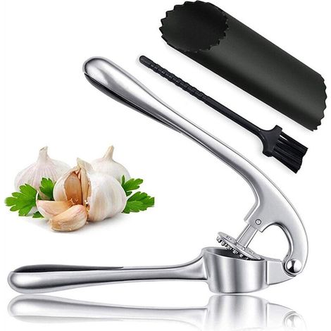 Stainless steel garlic press, durable and easy to use, silver color (1/5)