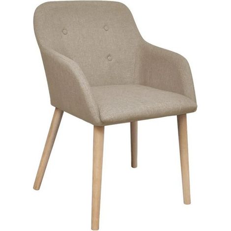 Chaise tissu beige et pieds chêne massif Chila - Lot de 4 (1/4)