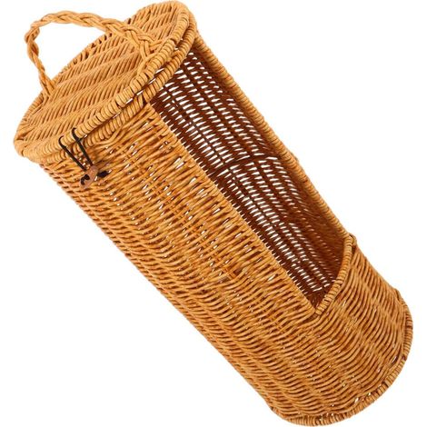 Panier de Rangement en Plastique Imitation Rotin Tressé avec Couvercle Boîte Cylindrique 37,6 X 17,8 Cm pour Serviettes et Papier Toilette Organisateur de Salle de Bain et Bureau (1/5)