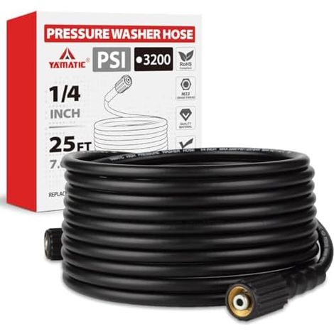 Tuyau de nettoyeur haute pression 7,6 m x 0,6 cm, 3200 psi, résistant aux torsions, qualité OEM, mise à niveau raccords en laiton M22-14 mm pour Ryobi, Troy Bilt, Greenworks - 25 FT (1/5)